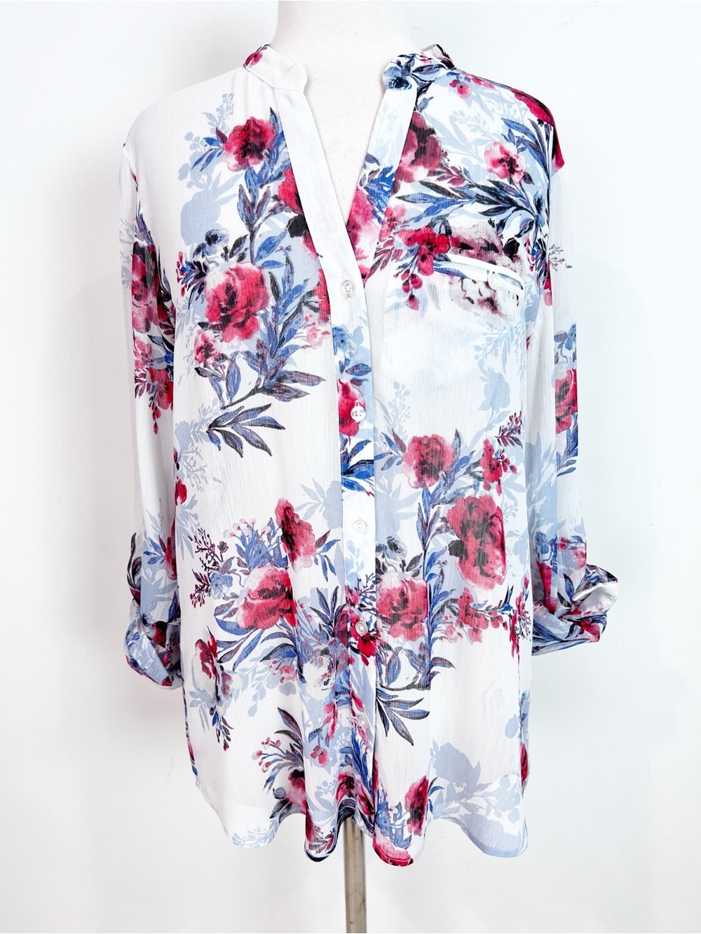 KUT FROM THE CLOTH WHITE WITH RED BLUE FLORAL PRINT SINCLAIRE BLOUSE LARGE